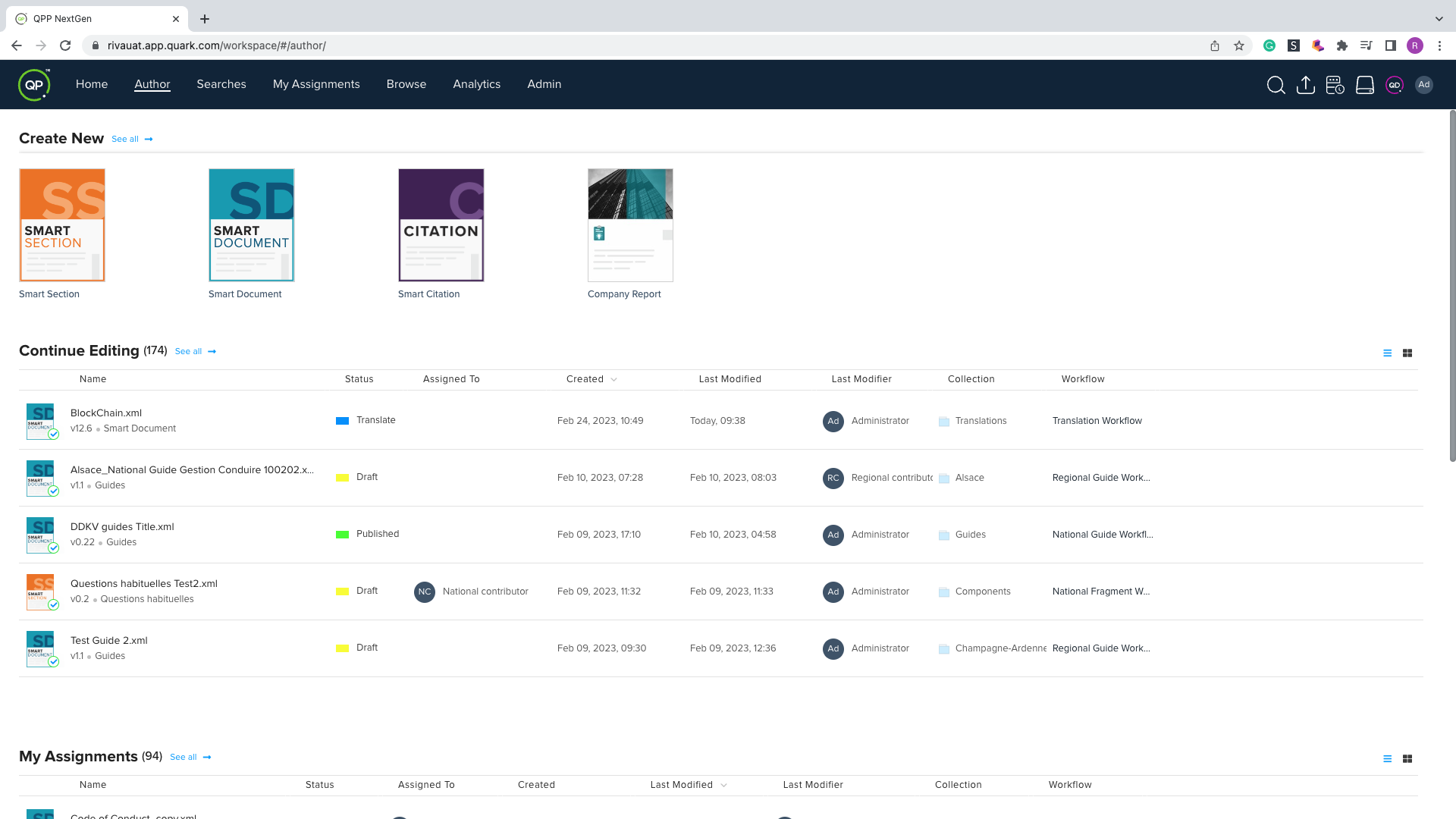 screenshot of Quark Publishing Platform